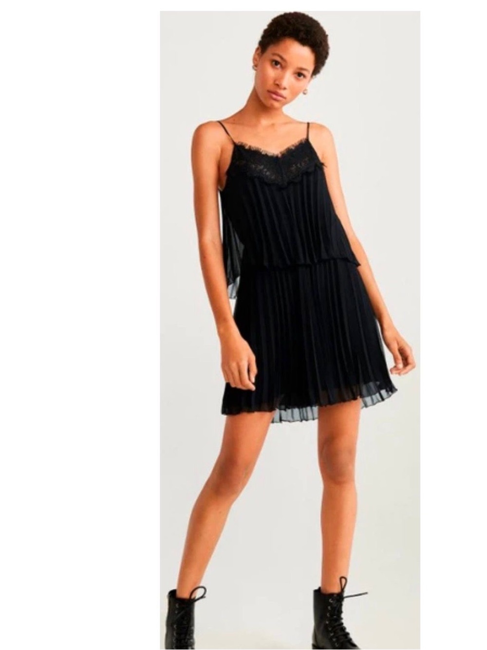 Mango Black Lace-Trim Pleated Cami Slip - Picture 2 of 5
